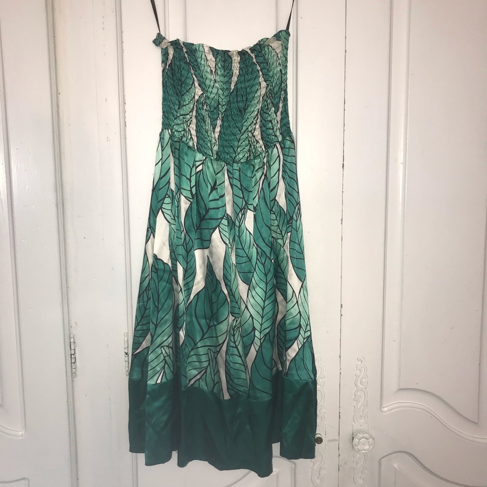 100% Silk Jully Kang Banana Leaf Print Tube Dress